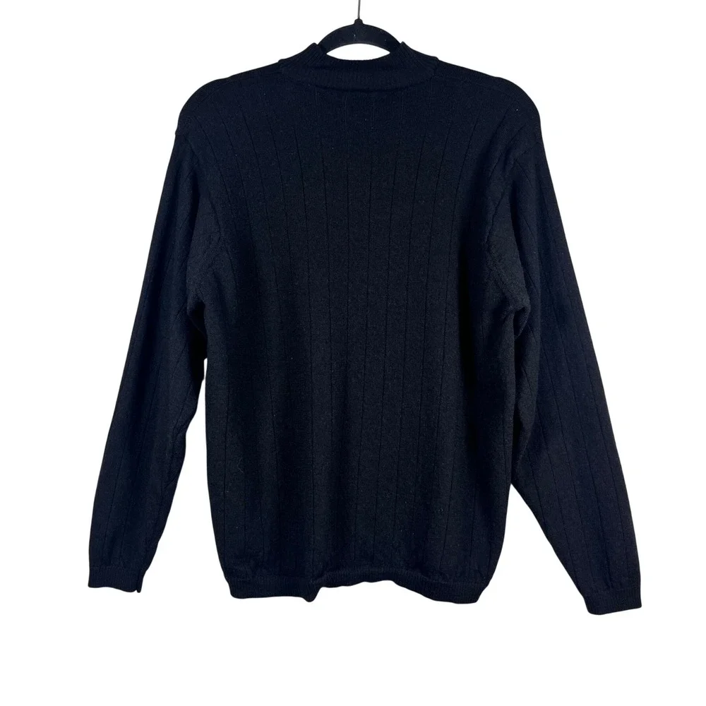 Lord & Taylor Sweater Mens Black‎ Merino Wool Ribbed Mock Neck Large